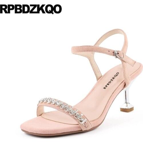 Bridal slingback embellished diamond stiletto women two strap sandals pink wedding rhinestone shoes pumps crystal high heels