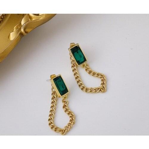 U-Magical Luxury Green Color Square Rhinestone Dangle Earrings for Women Korean Fashion Chunky Chain Tassel Earrings Jewelry