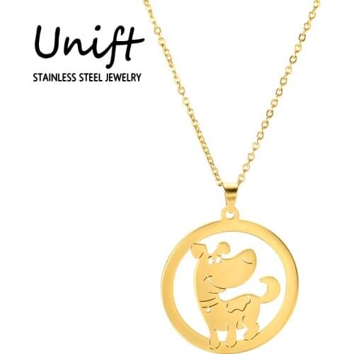 Unift Exquisite Lively Puppy Dog Animal Series Women Necklace Pendant Charm Accessories Stainless Steel Neck Jewelry for Gifts