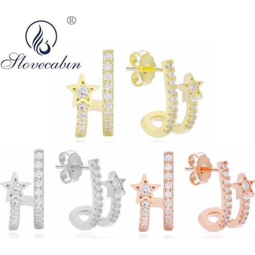Slovecabin Romantic 925 Sterling Silver Clear Cubic CZ Star Stud Earrings For Women Engagement Fashion Jewelry Women Gift 2020