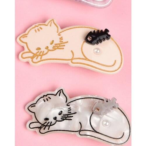 Cat Hair Clips Women Ladies cat and fish Hair Pins Women Handmade Hair Barrette Accessories