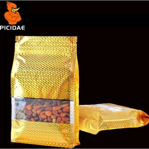 Coffee Snack Candy Nut Jujube Grains Tea Food Storage Bag Seal Standing Zipper Eight Side Transparent Organ Ziplock Window Laser