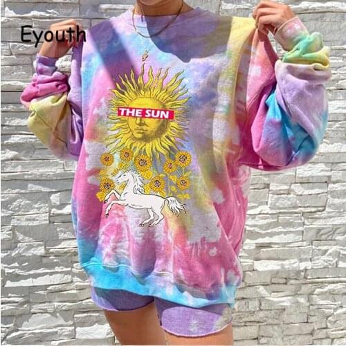 Fashion Women Hoodie Winter Tie Dye Casual Gradient Color Hoodies Streetwear O-Neck Long Sleeve Loose Sweatshirts Clothes