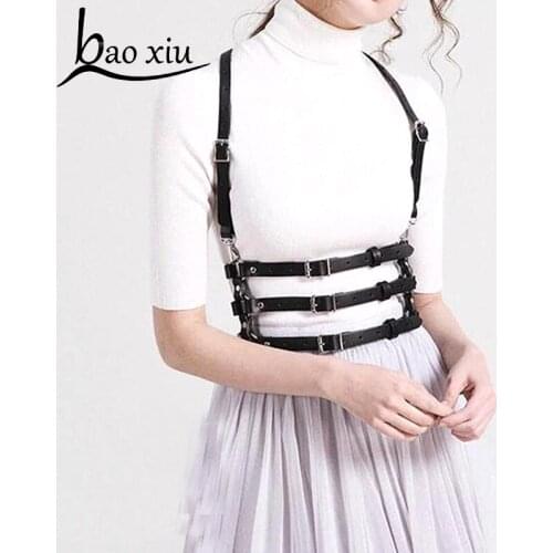 Vintage Punk Personality Shoulders Body Bondage Belt Leather causal Corset female Harness Waistband Straps Suspenders Sexy Belts