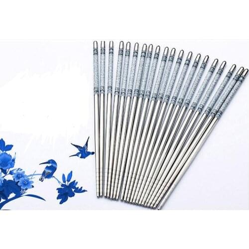 1000pair Hot sale Stainless Steel chopsticks Length White Chinese Traditional Flowers Pattern Tableware Kitchen SN1310