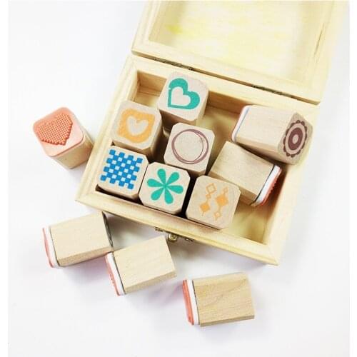 12 Pcs/set Lovely Wooden Box diy Handmadedecal stamps for scrapbooking card diy stamp Photo Album Craft gifts