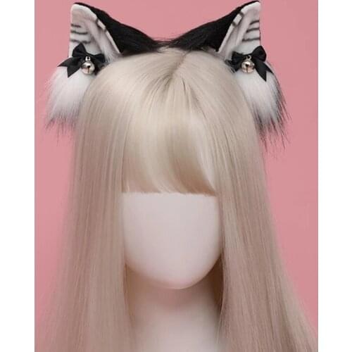 2 In 1 Furry Plush Animal Wolf Ear Hair Clip Detachable Cat Ears Realistic Headband Kawaii Anime Cosplay Lolita Accessories
