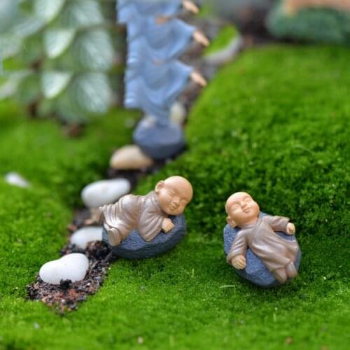 4PCS Chinese Feng Shui Wealth Monk Figurine Bonsai Home Miniature Fairy Garden Decoration Accessories Modern Resin Craft Statue