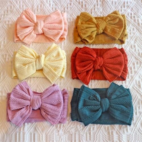 6pcs/Lot New Fashion Solid Knot Bow Headband Headwrap Girls Soft Bows Turban for Children Girls Stretchy Headwear