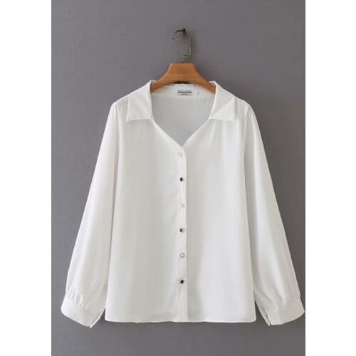 V-Neck fashion woman blouses 2021 autumn white yellow green Long sleeve chiffon oversized shirt Vintage clothing