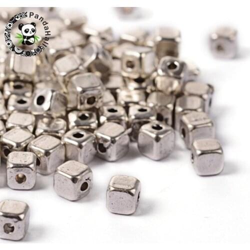 Tibetan Silver Spacer Beads for jewelry making, Lead Free & Cadmium Free, Cube, Antique Silver, 4x4x4mm thick, Hole:1.5mm