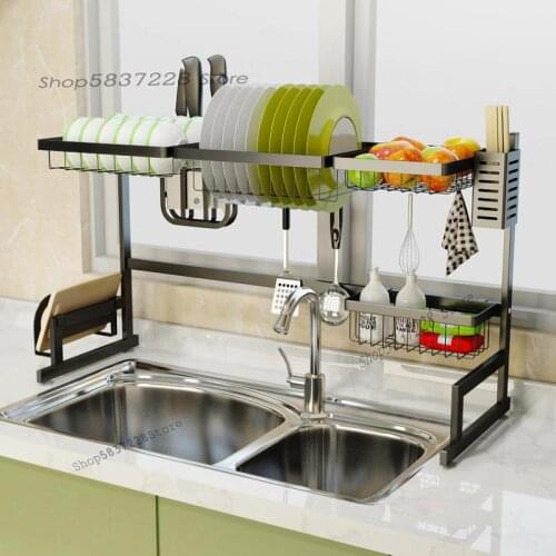 Black sink rack drain rack kitchen sink storage rack stainless steel wash bowl bowl and chopstick rack plate rack