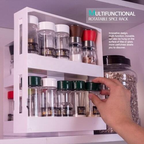 Double Layer Kitchen Spice Organizer Multifunction Cupboard Rotating Rack Shelf Jar Bottle Storage Organizer Dropshipping
