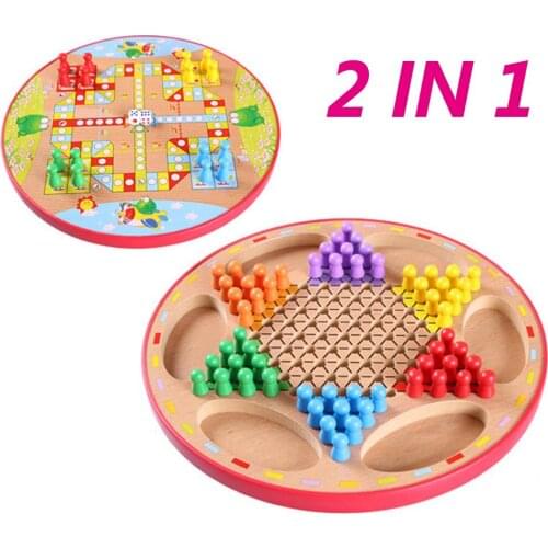 2 in 1 Double-Faced Wooden Chinese Checkers Flying Ludo Kid Family Education Toy
