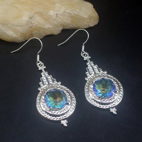 Hermosa Attractive Design Mystical Topaz 925 Silver Dangle Drop Hook Earrings Jewelry Gifts for Women Girls 20213744