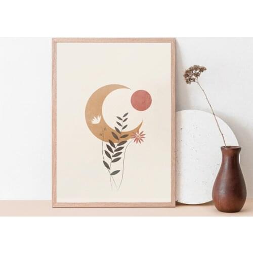 Moon Phase Prints Boho Wall Art Abstract Painting Flower Plant illustration Minimalist Poster Wall Picture Bedroom Decoration