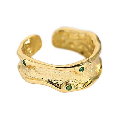 INS 100% real. Authentic 925 Sterling silver Green Zircon Wave Band Wider Ring ADJUST jEWELRY TLJ1423