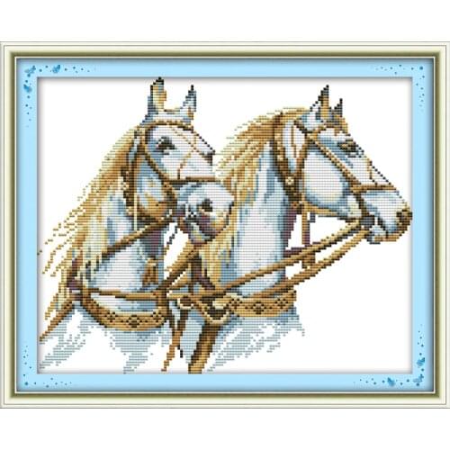 Everlasting Love Two Horses Chinese Cross Stitch Kits Ecological Cotton Stamped Printed 11CT DIY New Year Decorations For Home