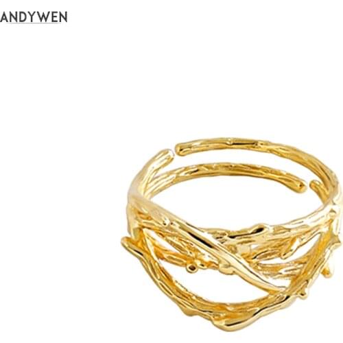 ANDYWEN 925 Sterling Silver Gold Twist Resizable Rings Women Wedding Luxury Simple Irregular Jewelry 2021 Rock Punk