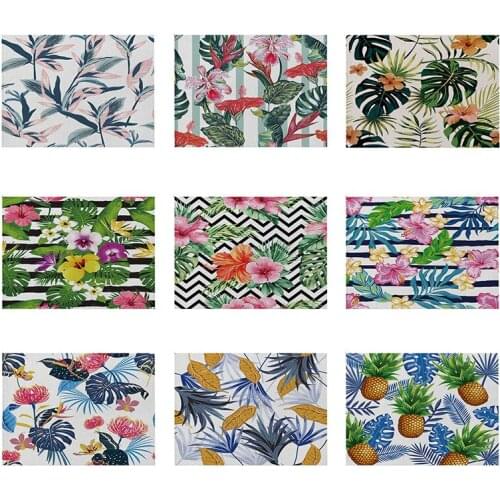 Geometry Flowers Kitchen Placemat 42X32 Plants Bird Decorative Cotton Linen Table Mat Western Placemat Drinks Coaster Waterproof
