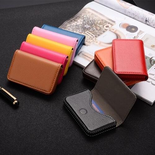 Magnetic Hasp Leather Business Card Case Men Women Small Coin Bag Bank Credit Card Holder Wallet Leather Purse Business Card Bag