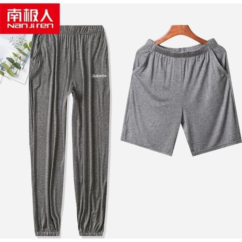 NANJIREN 2/pcs Men Modal Pajama Sleepwear Pants Summer Male Elastic Sleep Pants Fresh Short Sleep Bottoms Casual Home Trousers