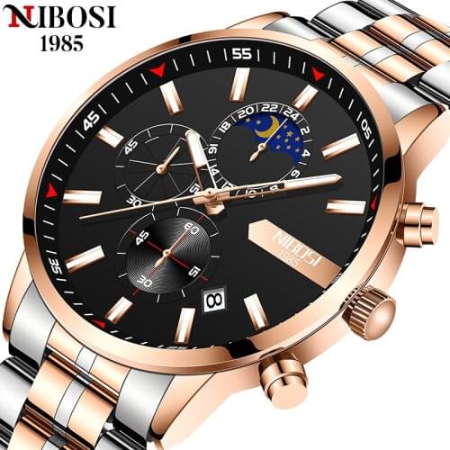 NIBOSI 2021 Luxury Top Brand Mens Watches Stainless Steel Waterproof Quartz Men Watch Male Clock Chronograph Relogio Masculino