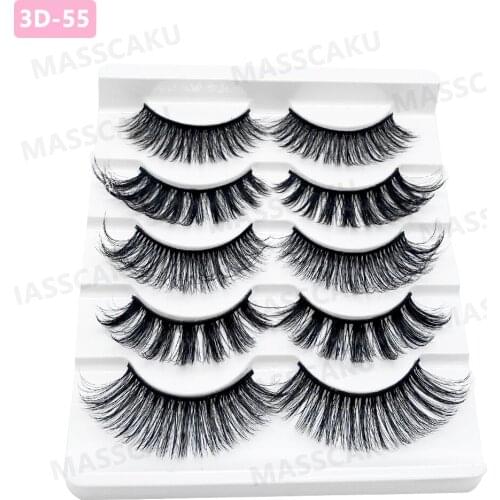 MASSCAKU 5 Pairs 3D Mink Hair False Eyelashes Natural/Thick Long Eye 3D Lashes Wispy Makeup Beauty maquiagem Extension Tools