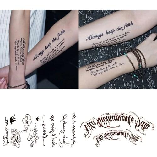1 Sheet Temporary English Word Tattoo Stickers Black Letters Feather Body Art Tattoos Sticker Waterproof For Temporary Tattoos