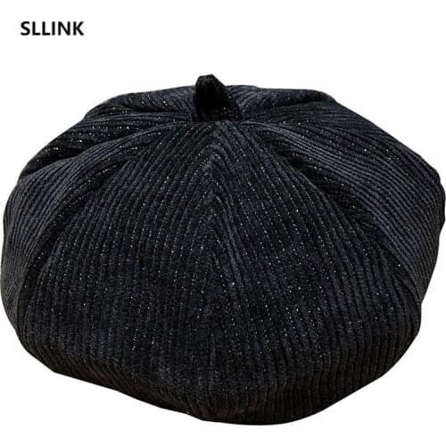 Autumn and winter of trendy corduroy Beret childrens leisure fashion versatile British retro painters hat bud hat hat