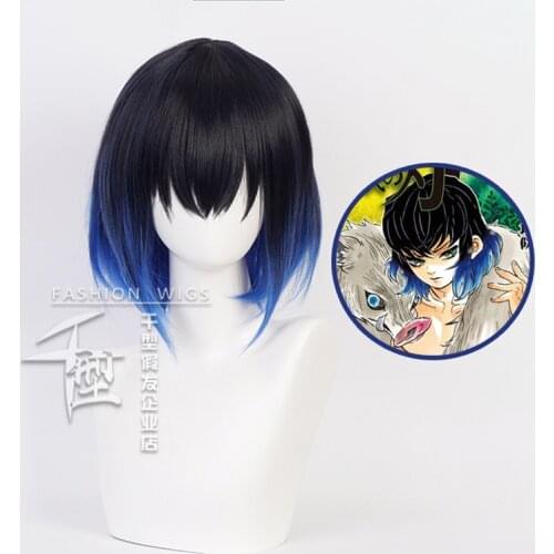 Demon Slayer Hashibira Inosuke Short Wig Cosplay Costume Heat Resistant Synthetic Hair Kimetsu no Yaiba Men Women Party Wigs