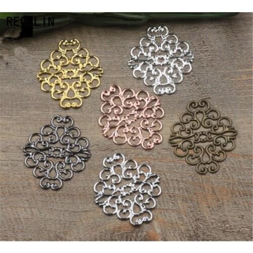 REGELIN Vintage Hollow Metal Flower Motif Charms European Style Pendant Charms for 10pcs/lot 36x30mm DIY Jewelry Wholesale