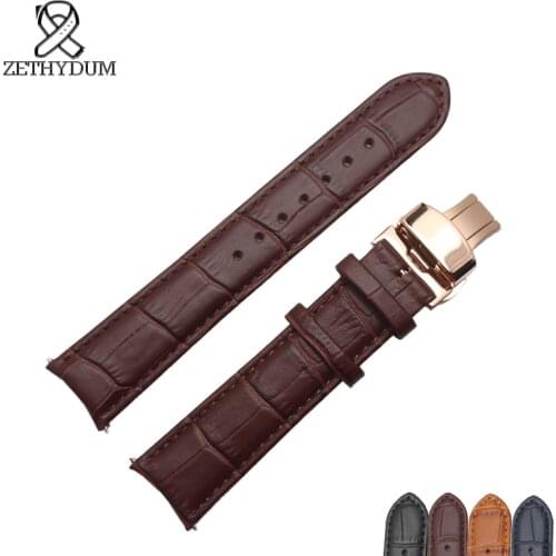 Genuine Leather Watchband 20mm black bracelet arc interface watch strap For Mens Smart watches butterfly buckle accessories