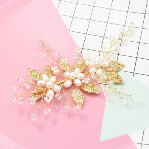 Luxury Gold Crystal Bridal Headpiece Floral Wedding Pearl Hair Vine Clip Party Prom Hair Jewelry Brides Hair Accessories