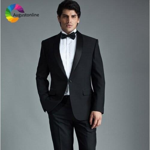 Shawl Lapel Black Men Suits For Wedding Groom Party Prom Formal Slim Fit Tailored Made Tuxedo Best Man Blazer Costume 2 Pieces