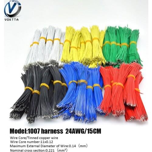 UL1007 24AWG Double Tinned Wire 100pcs/pack 15cm Double Head Spring Electronic Wire Dupont Line 6 Color Double Head Tin Plating