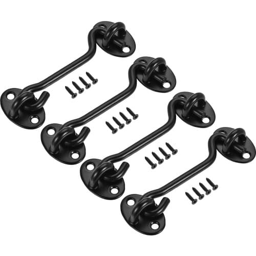 Uxcell 4" Cabin Hook Eye Latch Gate Door Window Stainless Steel with Screw Black 4 Pcs