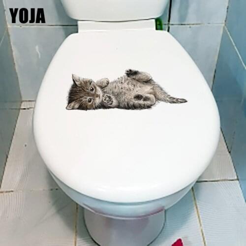 YOJA 24.3×18.5CM Playful Cartoon Cat Home Room Decoration Accessories Toilet WC Stickers T1-3013