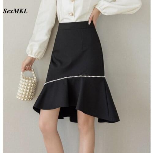 Women Office Black Skirts 2021 Korean Fashion Clothing Elegant Mermaid Skirt Sexy High Waist Elastic Party Midi Faldas Mujer