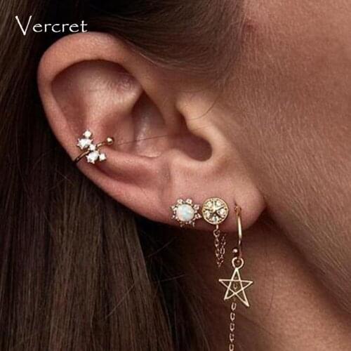 Vercret 925 Sterling Silver Opal Stud Earrings For Women Zircon Tiny Earring Studs For Jewelry Gift