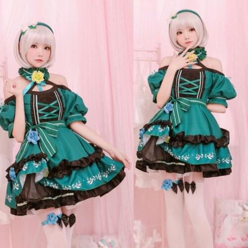 2021 New Sweet Lolita Dress Petticoat Green Flower Elf Princess Fairy Cosplay Costumes Women Kawaii Mini Fancy Dress