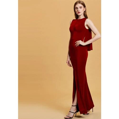 Tanpell split front evening dress dark navy sleeveless floor length gown women scoop prom formal long mermaid evening dresses