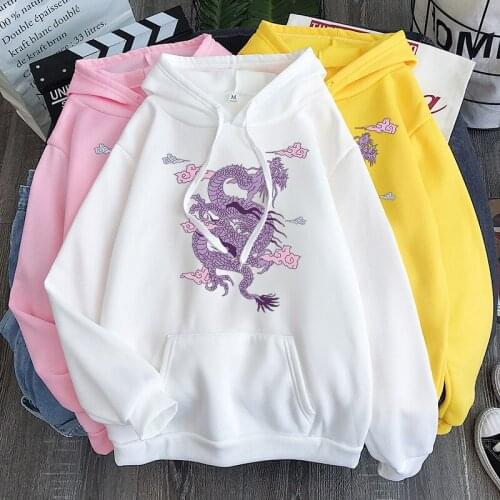 Winter Hoodies Women Printed Retro Chinese Dragon Vogue Stitch Gradient Hoodie Stitch Sweatshirt Couple Women Cheap Pullover