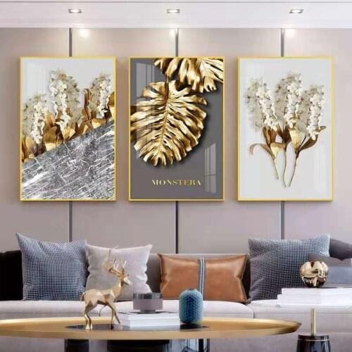 Golden Leaf Living Room Decoration Painting Atmosphere Sofa Hanging Painting Restaurant Crystal Porcelain Painting