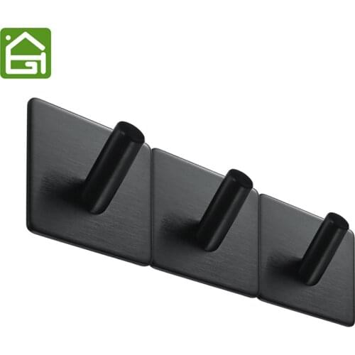 1 pc 3M Self Adhesive Hooks Heavy Duty Stainless Steel Coat Key Wall Mounted Hooks Waterproof Bathroom Kitchen Towel Black Hook