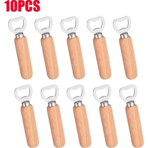 10pcs/lot Wood Beer Bottle Opener Wooden Handle Glass Cap Bottle Opener for Kitchen Wedding Party Gift