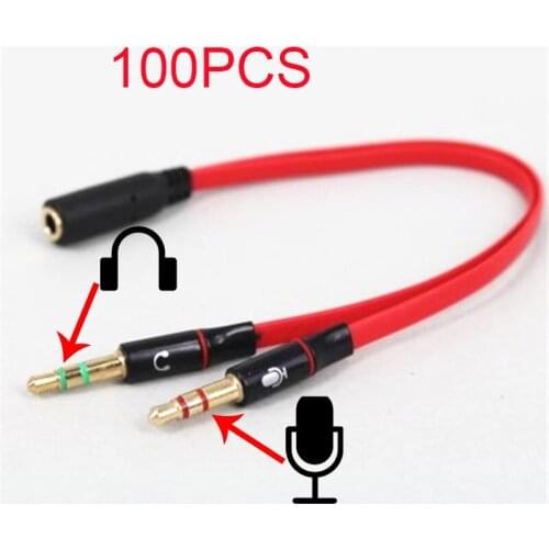 100pcs 3.5mm Stereo Audio 2 Male to 1 Female Headphone/Mic Y Splitter Cable