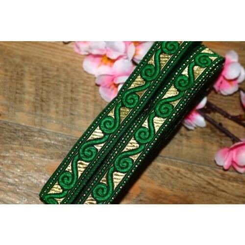 20yards/lots Woven Jacquard Ribbon 2cm gold background green Geometric pattern IS-2987