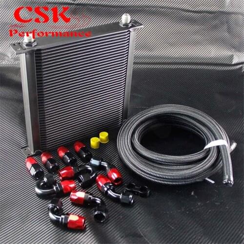 40 Row AN10 Engine Oil Cooler + 5M AN10 Oil Line w/ Hose Fittings Kit Black / Silver