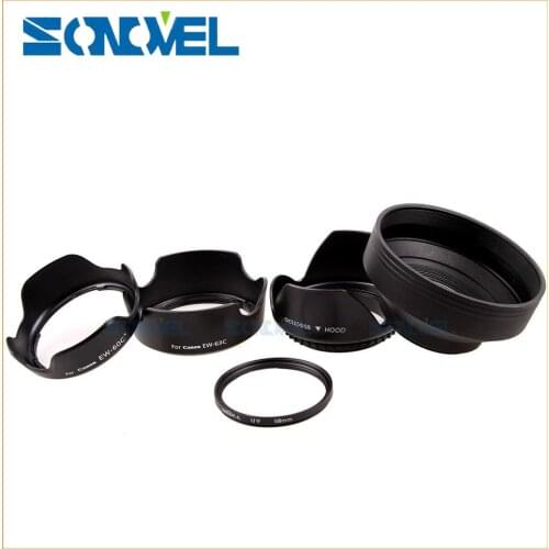 5 in1 58MM Flower Lens Hood EW-60C II EW-63C/58mm UV Filter/58mm 3-Stage Rubber Lens Hood for Canon 800D 760D 750D 77D 18-55mm